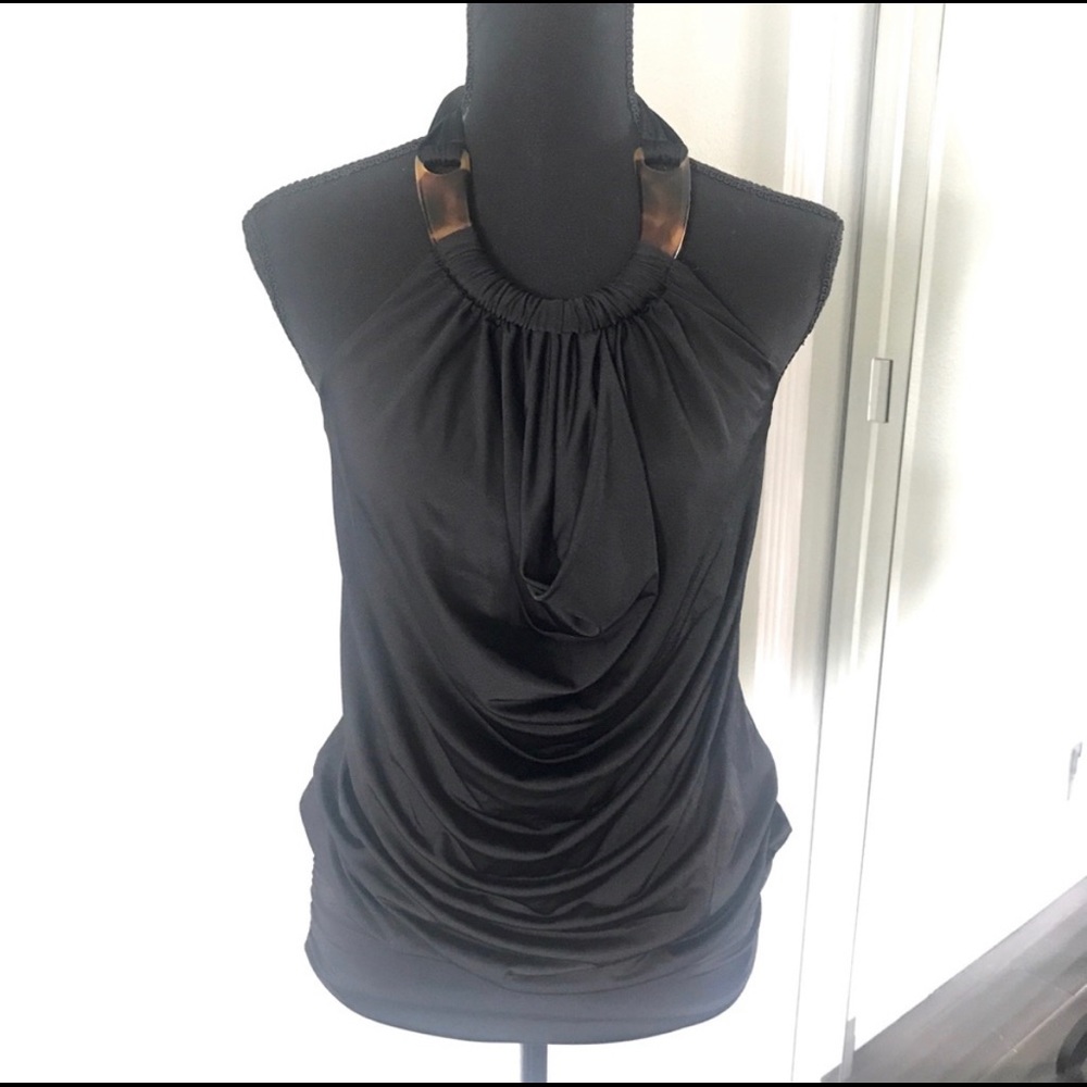 Co-Me Como Black Tortoise Shell style Collar Tunic Size Small